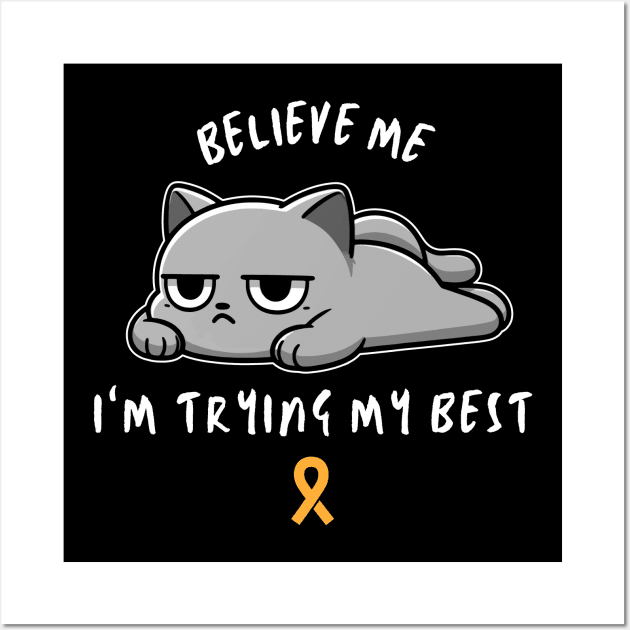 Multiple Sclerosis Warrior Cat With Awareness Ribbon Wall Art by GiftTrend